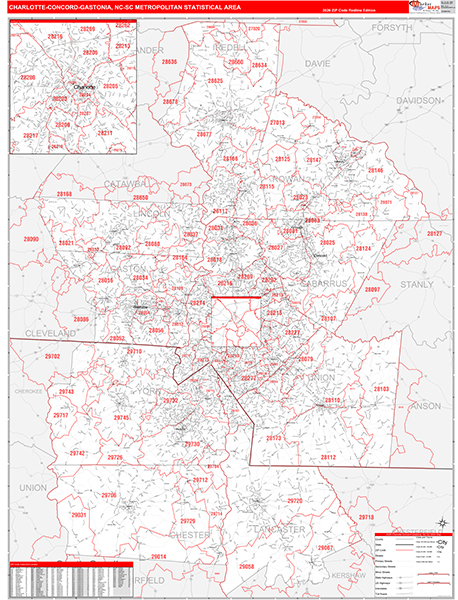 Charlotte-Concord-Gastonia Metro Area Wall Map